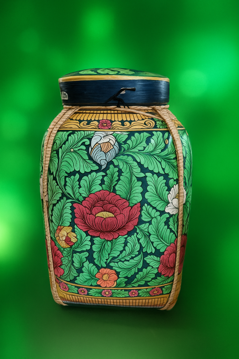 Hand-Painted Thai Decorative Jar – Lanna Floral Design