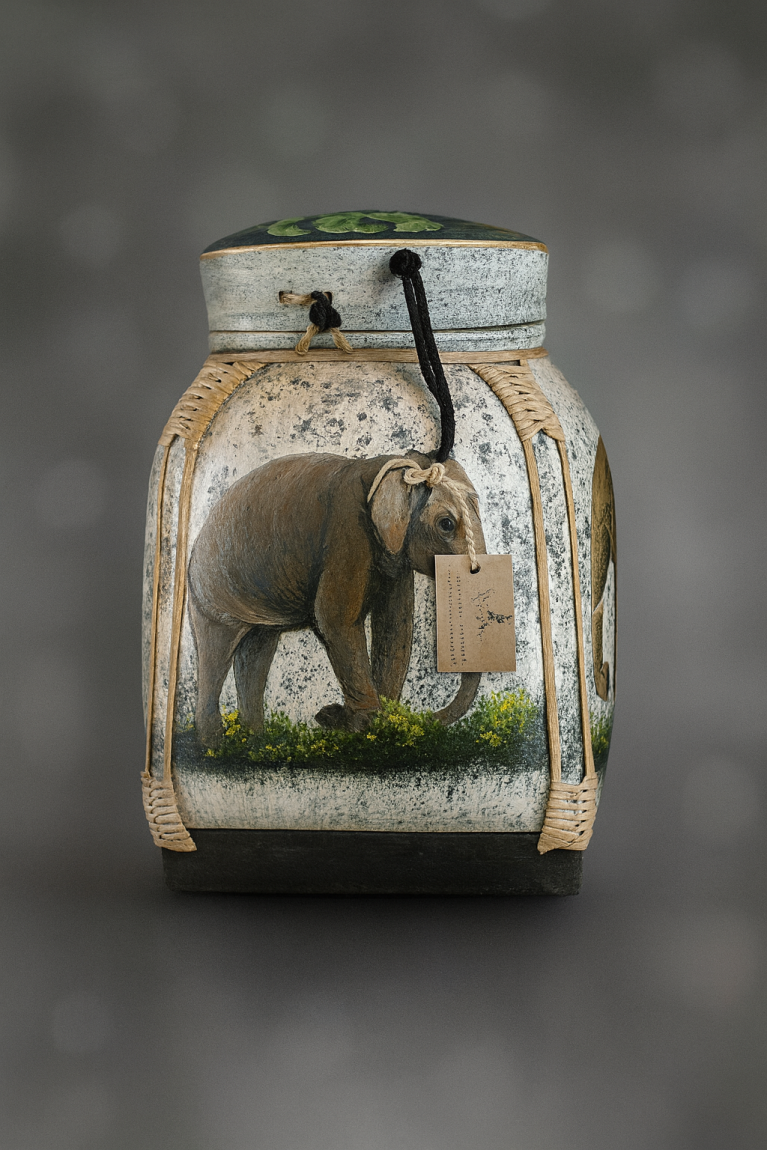 Hand-Painted Thai Decorative Jar – Elephant Motif