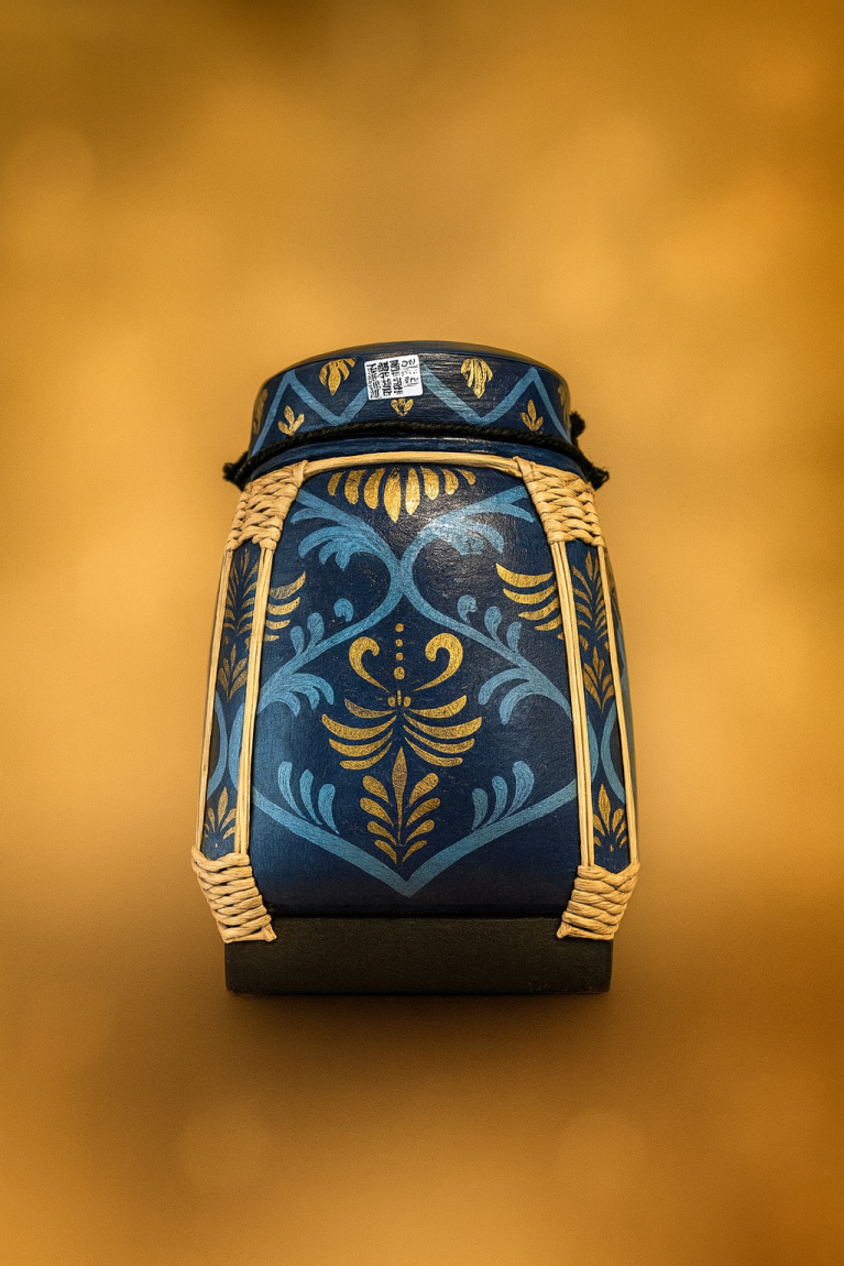 Hand-Painted Thai Decorative Jar – Golden Motifs on Midnight Blue