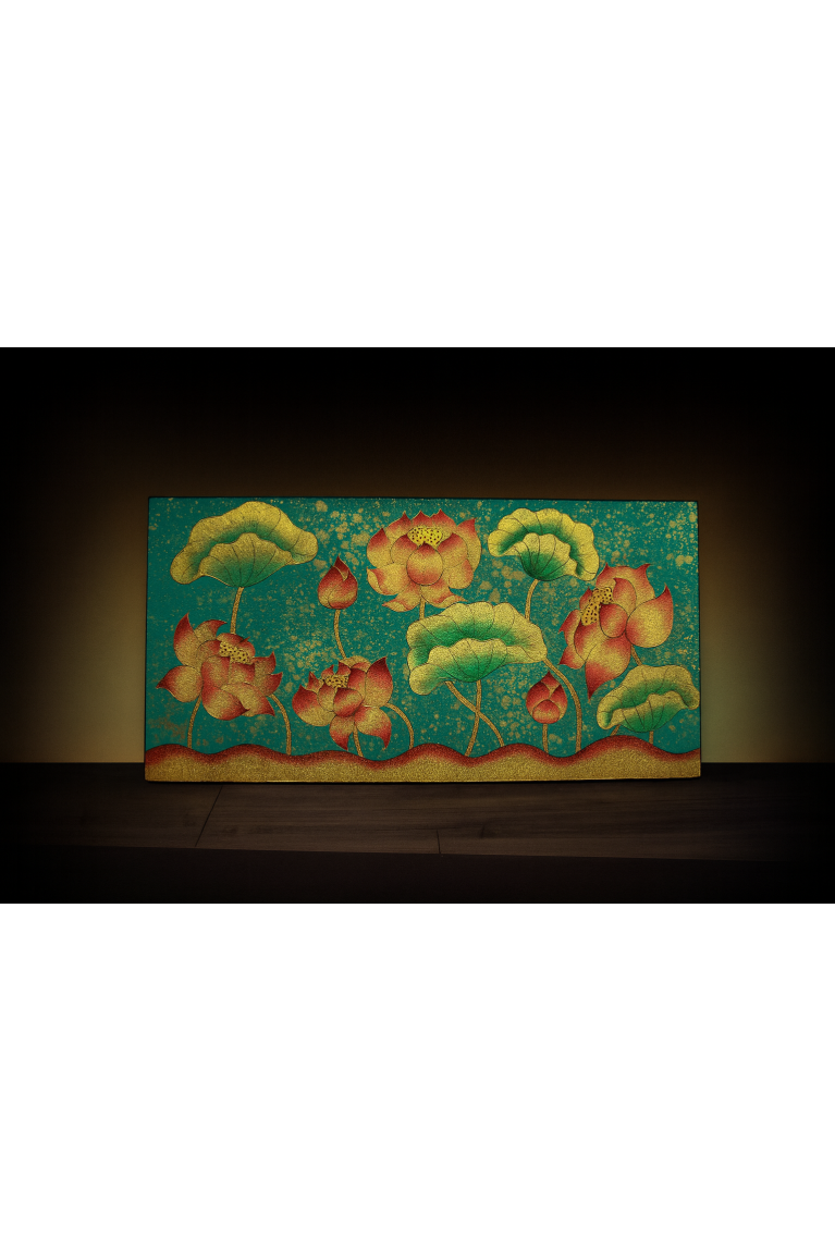 “Golden Lotus Flowers” – Traditional Thai Hand-Painted Artwork