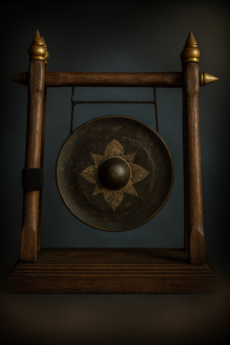 Traditional Thai Table Gong on Teak Base