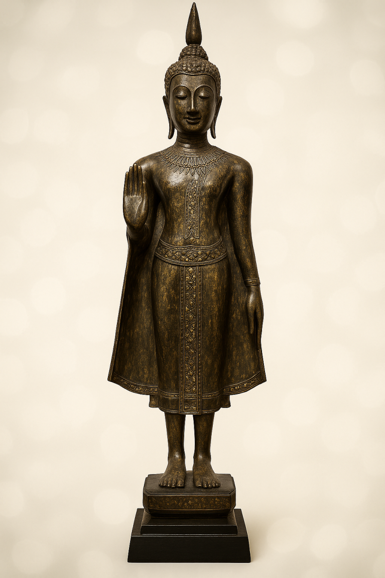Standing Buddha Statue in Patinated Bronze