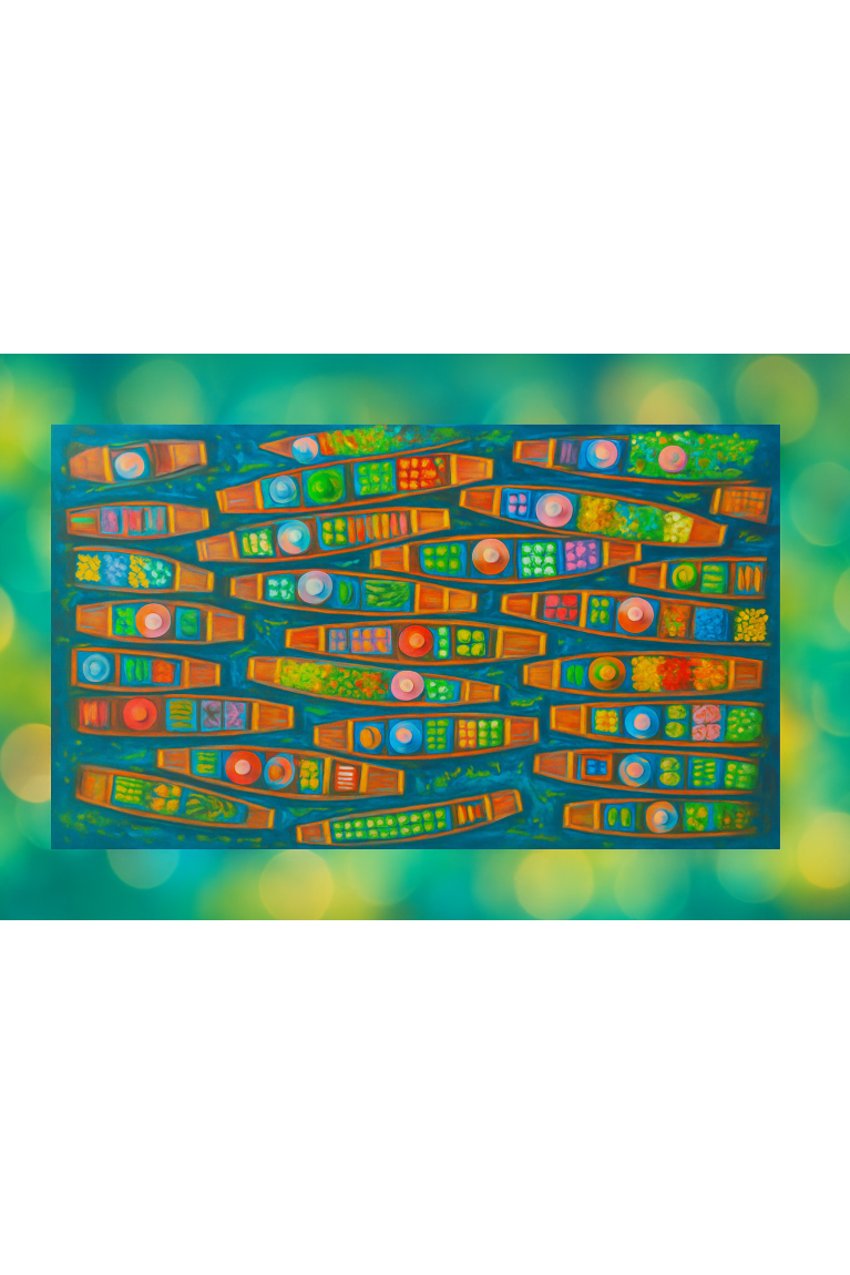 “Thai Floating Market” Painting – Contemporary Artwork on Canvas