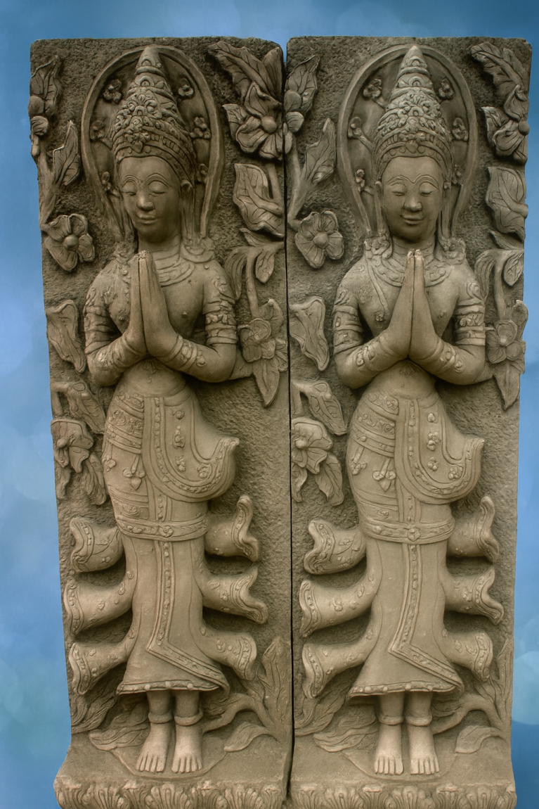 Twin Apsaras in Prayer – Wall Bas-Relief