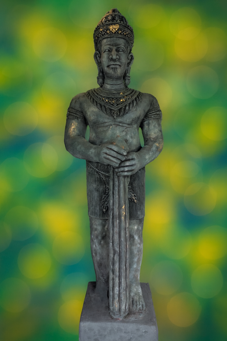 Khmer Guardian Statue – Hand-Carved Stone Sculpture