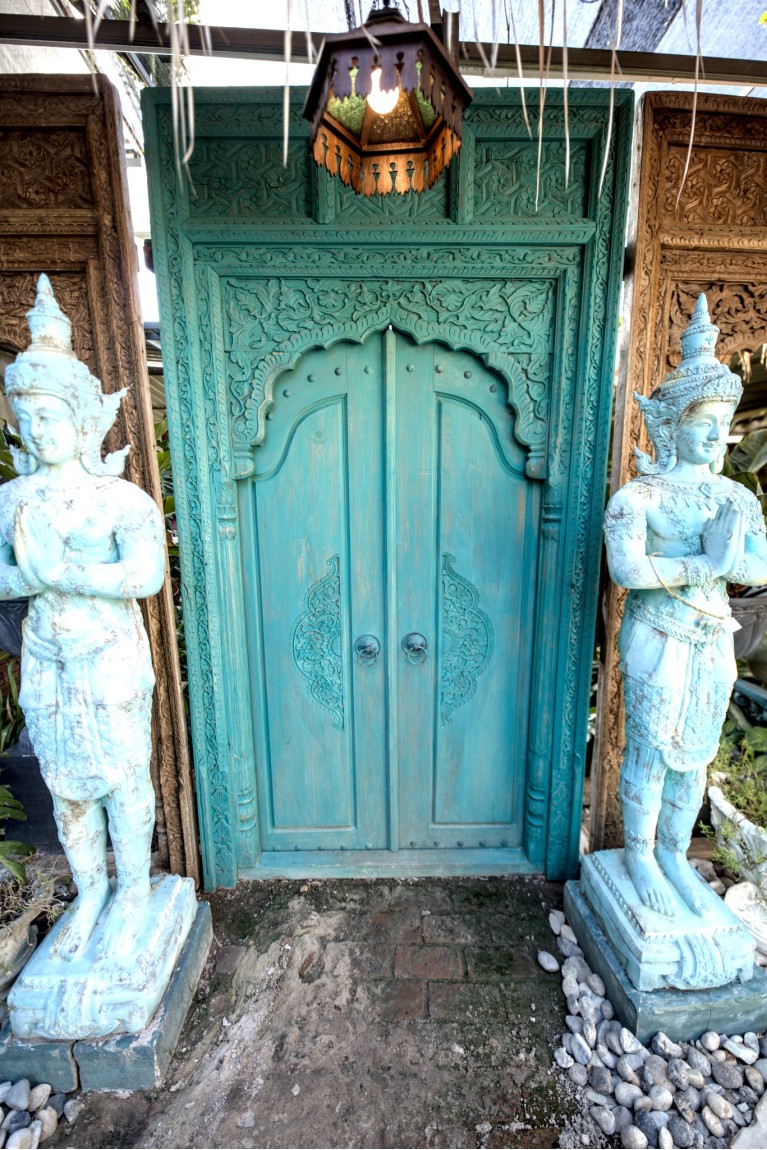 Traditional Thai Hand-Carved Door