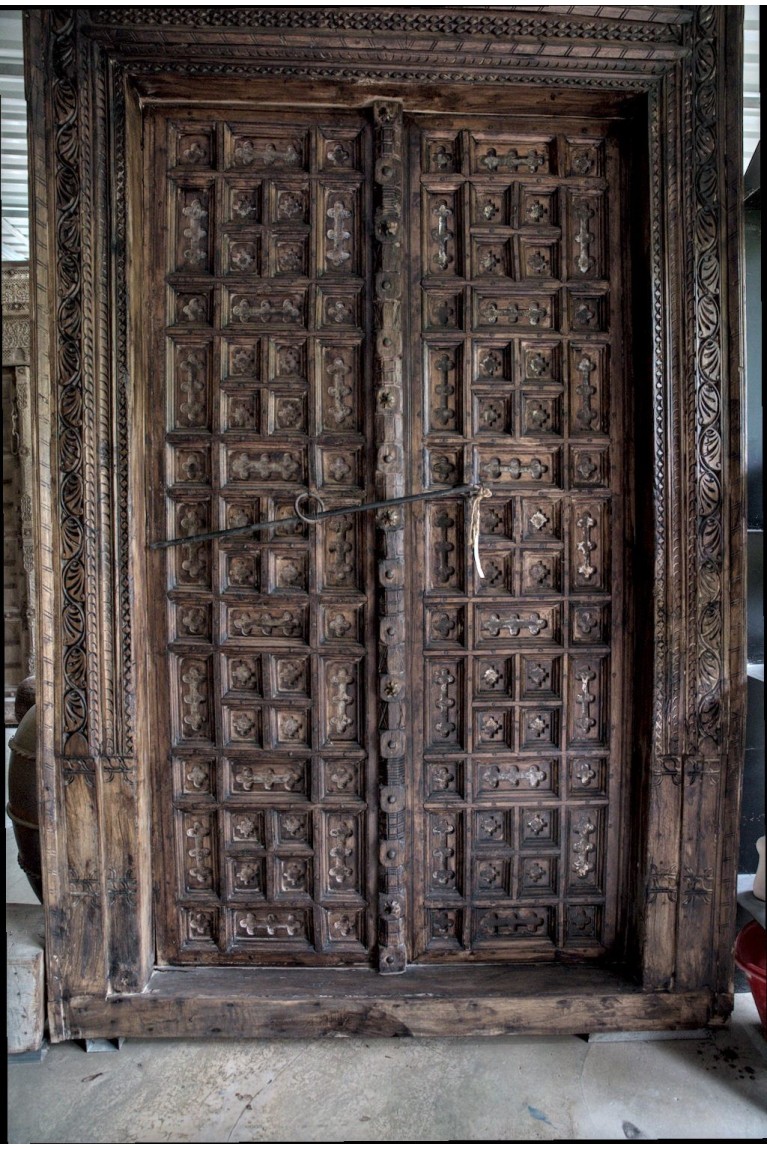 Antique Hand-Carved Teak Wood Door