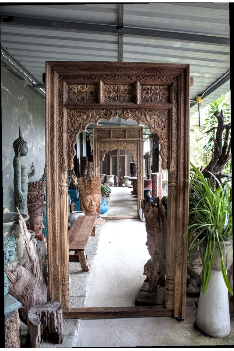 Traditional Thai Hand-Carved Wooden Arch