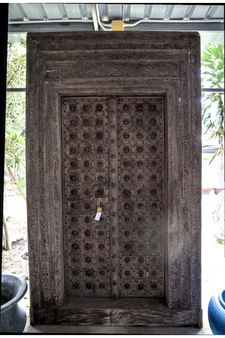 Monumental Hand-Carved Wooden Door