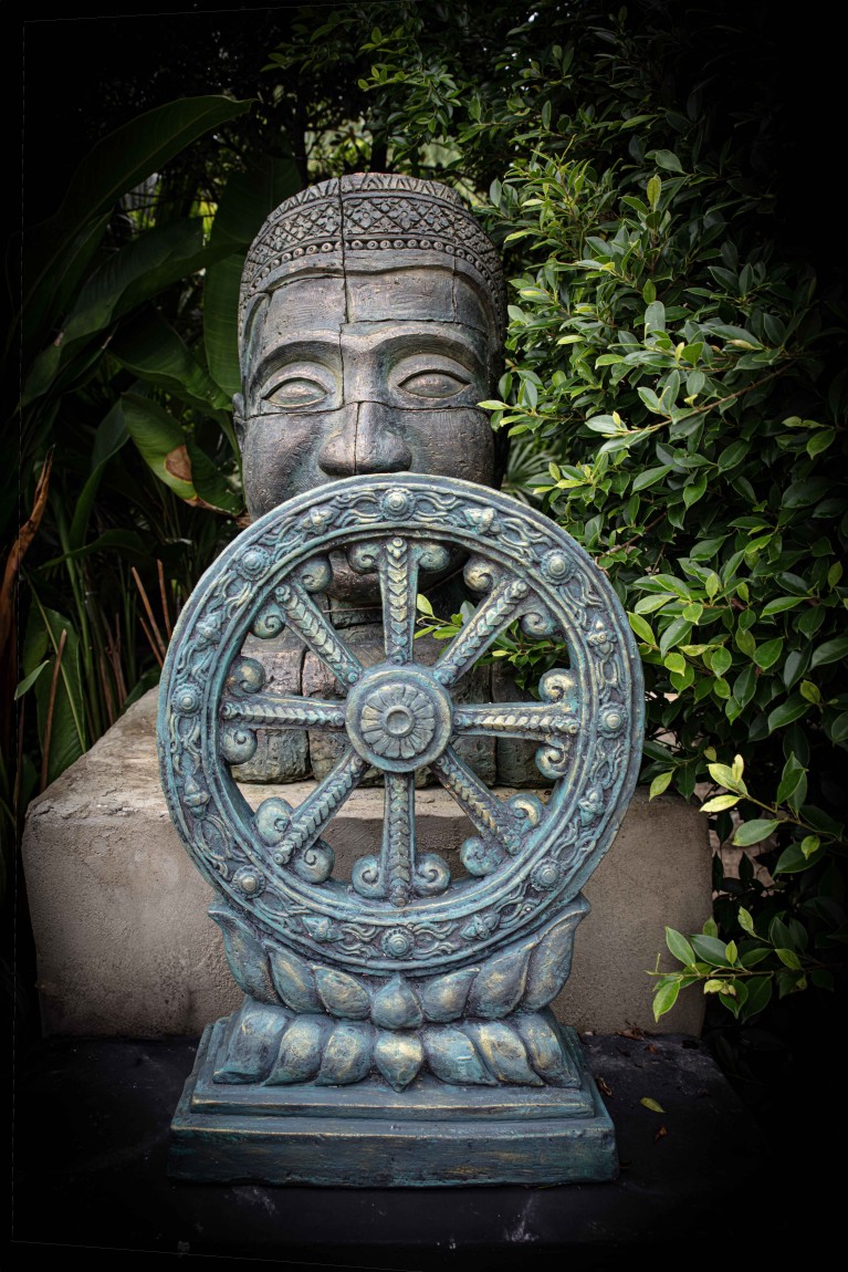 Wheel of Dharma – Stone Sculpture on Lotus Base