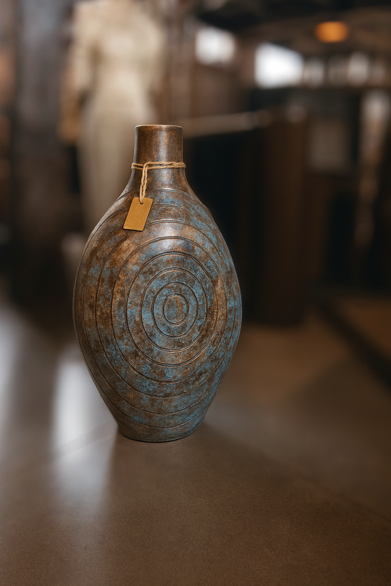 Large Handcrafted Ceramic Floor Vase – Concentric Circle Design