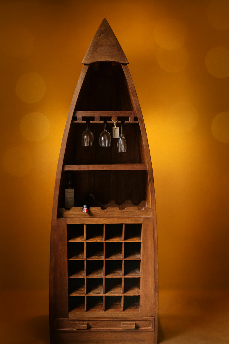 ooden Wine Rack Cabinet – Boat-Shaped Design