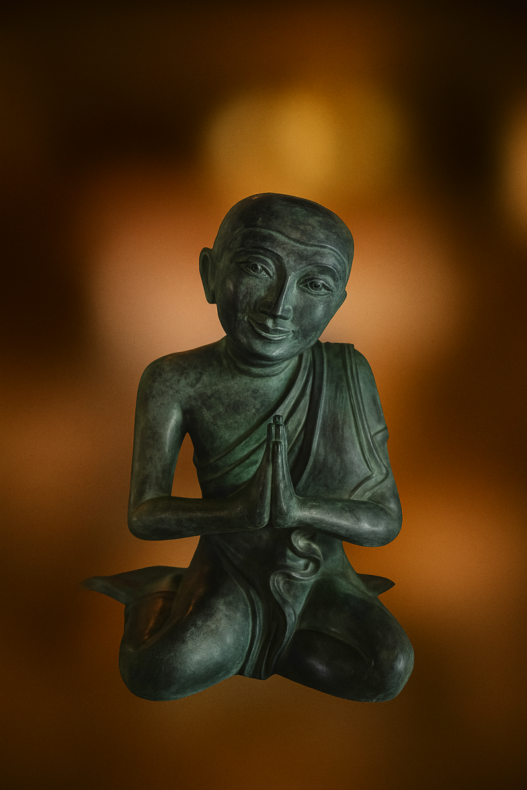 Praying Novice Monk – Bronze Serenity