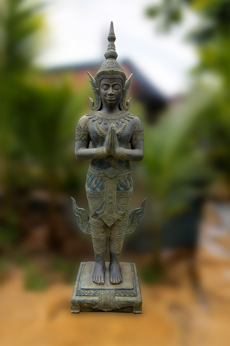 Majestic Thai Deity Statue in Traditional Greeting (Wai)
