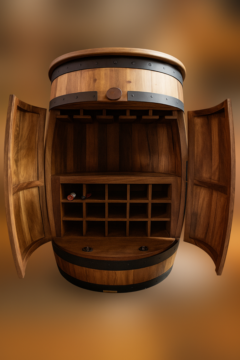 Handcrafted Barrel-Shaped Wine Cabinet