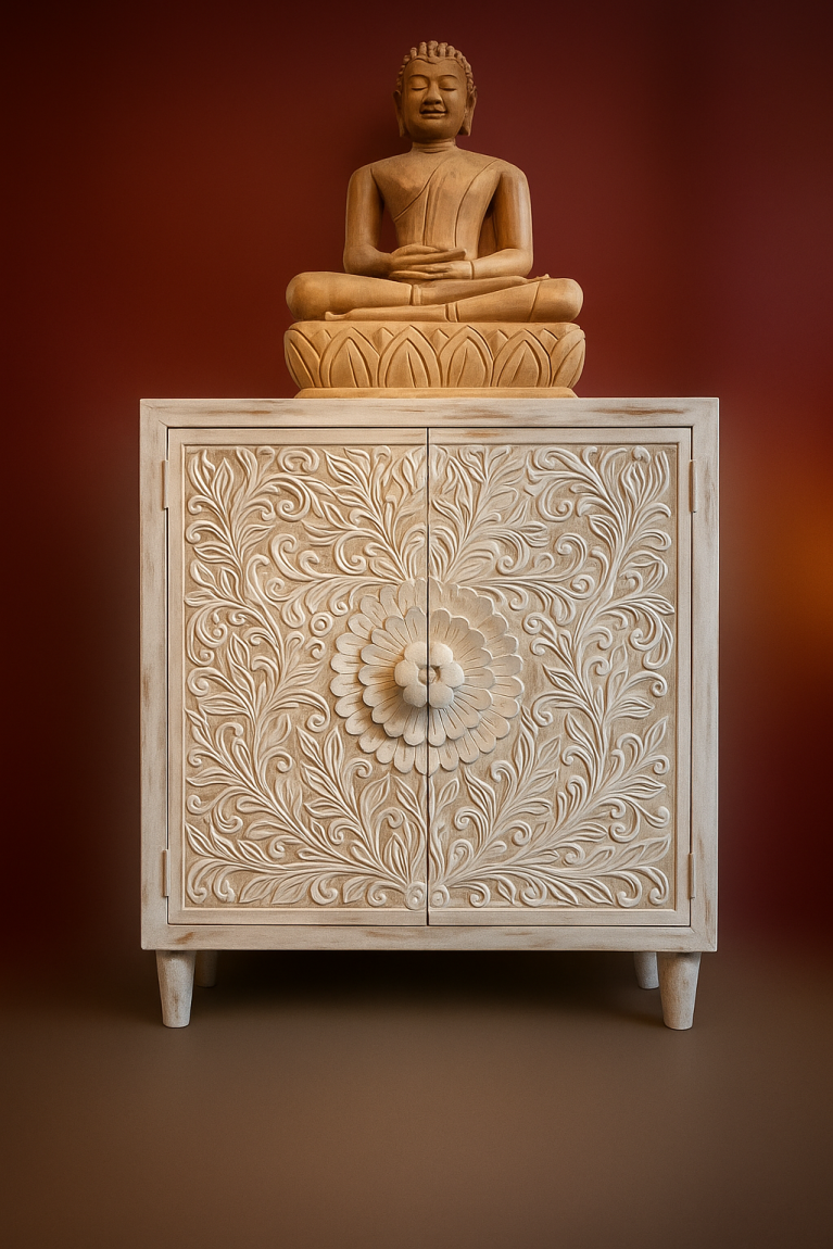 Hand-carved wooden cabinet