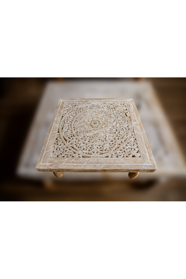 Square Wooden Table with Intricate Carvings
