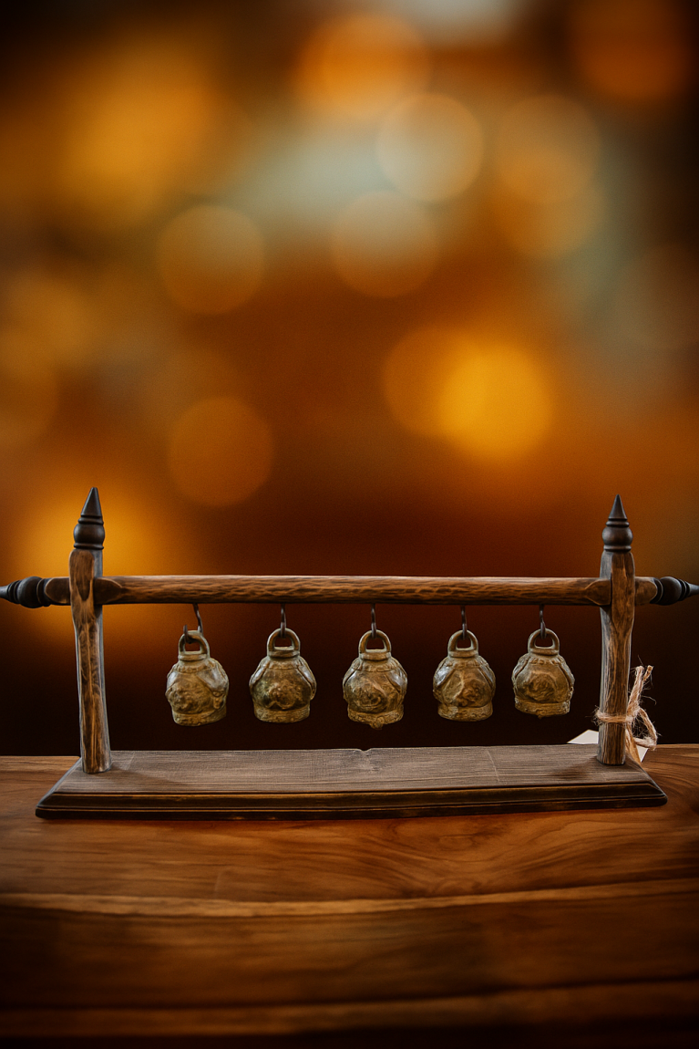 Thai Carillon in Carved Wood with Bronze Bells