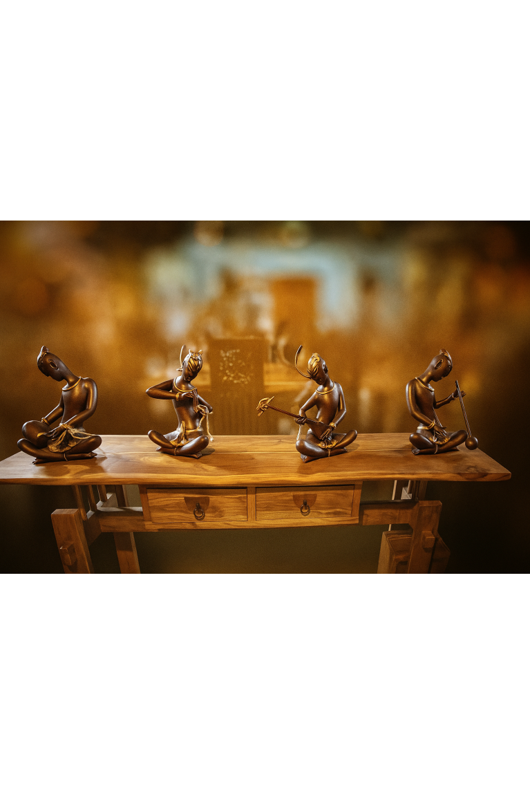 Ensemble de Musiciens Thaïlandais – Sculptures en Bois de Teck