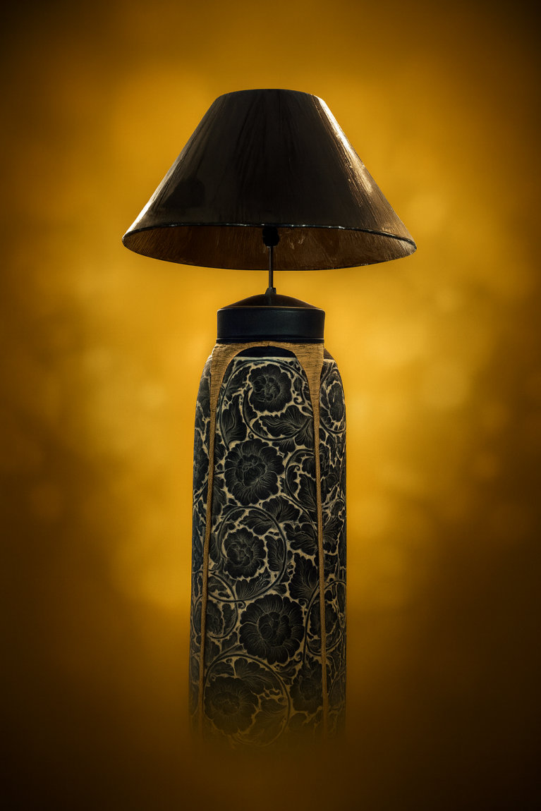 Floral wooden floor lamp