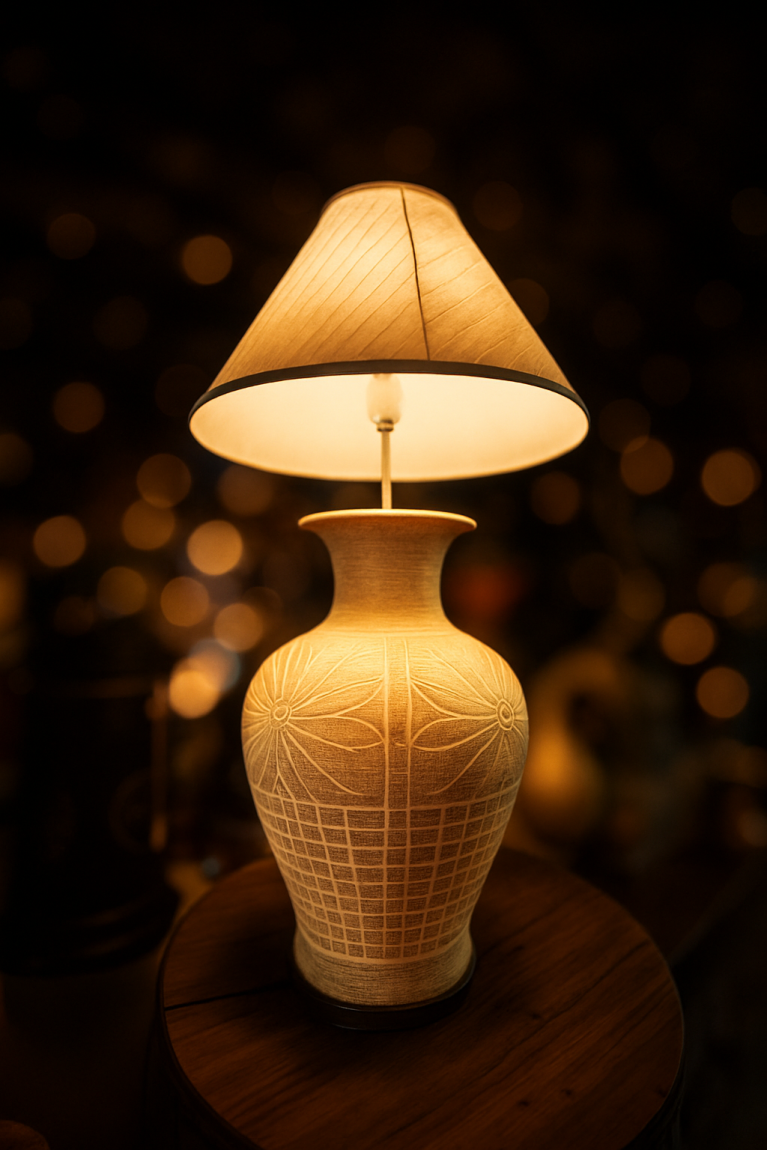 Handcrafted engraved ceramic lamp