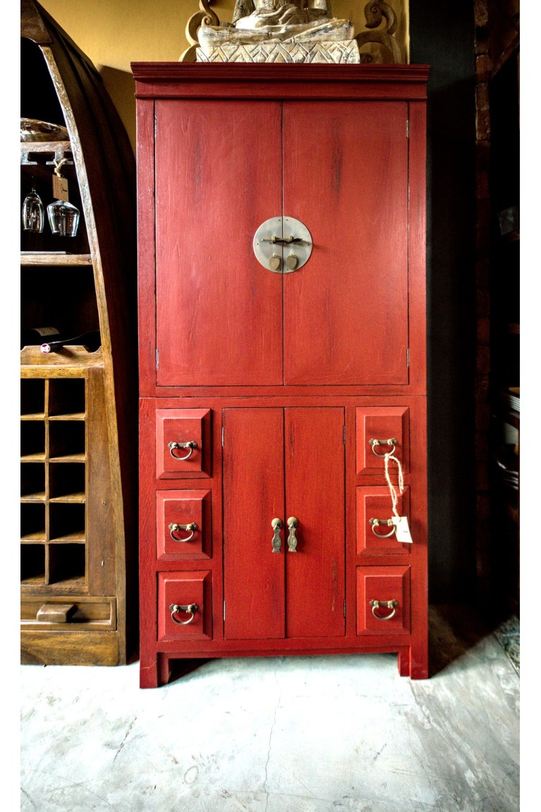 Antique Red Chinese Cabinet Wardrobe
