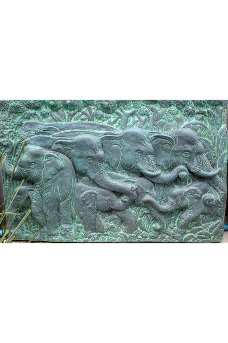 Elephant Family in the Forest – Wall Bas-Relief